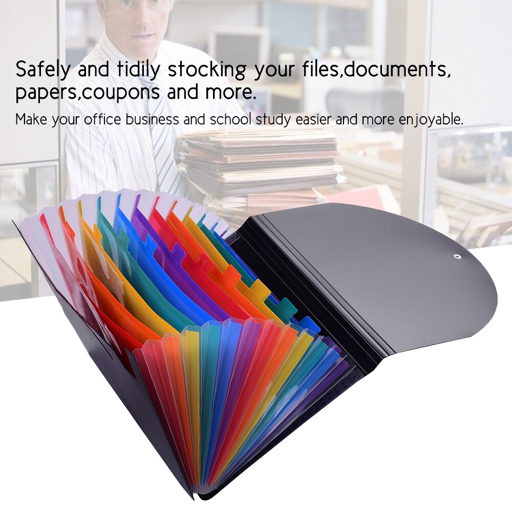 Accordion Expanding File Folder 12 Pockets Rainbow Coloured A4 Paper Filing Cabinet with Cover Receipt Organizer with File Guide