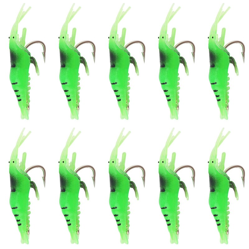 luminoso Gambero silicone artificiale esca simulazione morbido gambero con ganci carpa traballante per pesca affrontare/adescare/Accessori mare: 10pezzi  verde