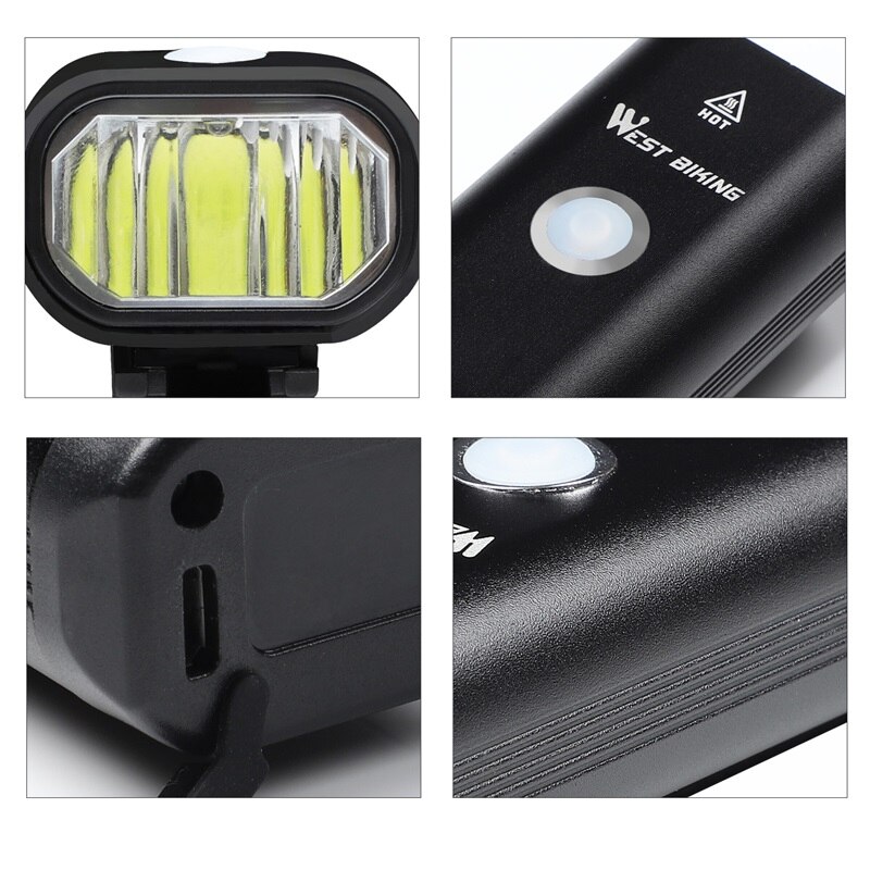 West biking cykellygte  l2 led usb genopladelig cykel pandelampe 3-5 modes cykelstyr sikkerhedslommelygte med advarselslys