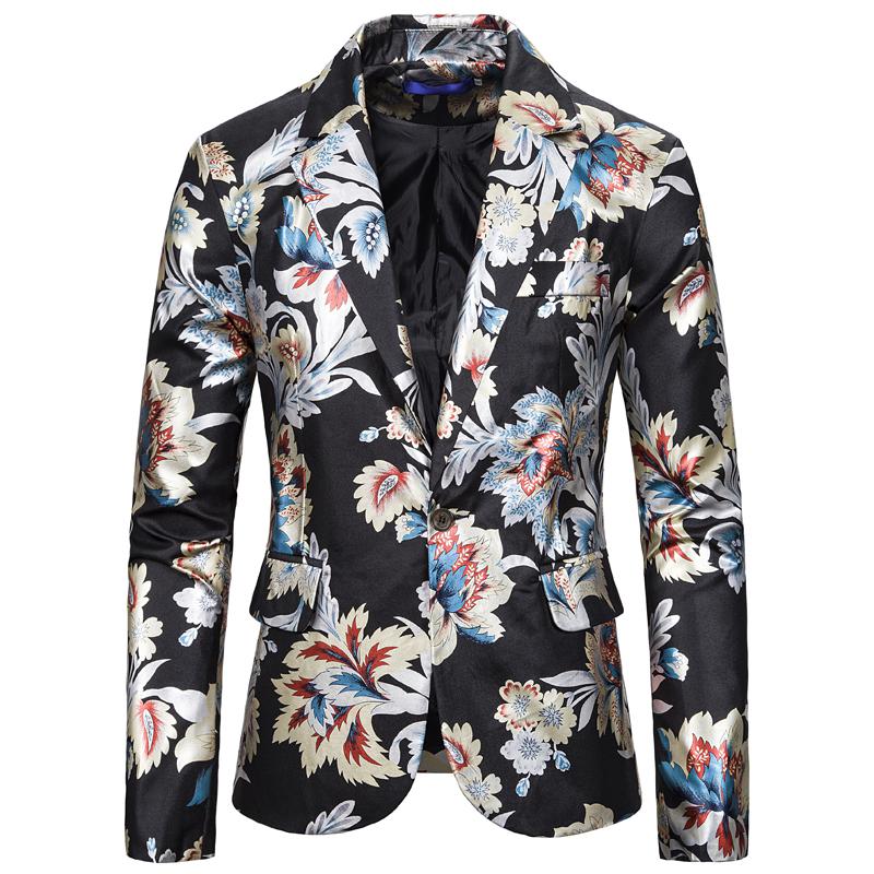 Bloemenprint colbert voor heren terno masculino pak blazers jassen traje hombre heren casual blazer grote en lange maten xxl: Zwarte bloemenblazer / Xxl