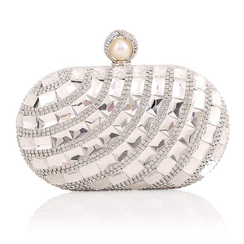 Diamond Evening Clutch Bag For Women Luxury Glass Drill Clutch Purse Chain Shoulder Bag Small Clutches Ladies Party Handbag: Silver