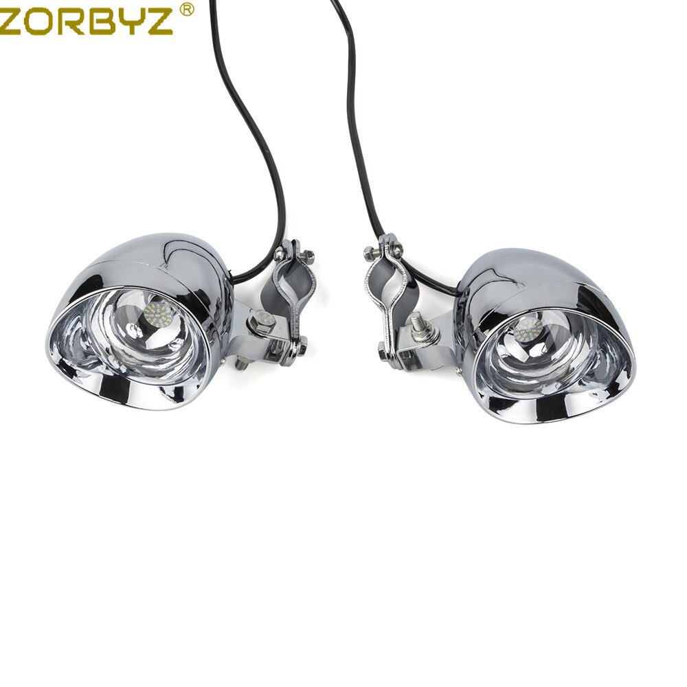 ZORBYZ – lot de feux antibrouillard LED chromés pour motos, 1 ensemble, avec Cage à roulettes, barre de support