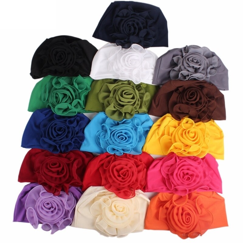 Turbante elástico de flor grande para mujer, gorro de la India, gorros para el pelo, gorro para el pelo para dormir, accesorios de estilismo de belleza