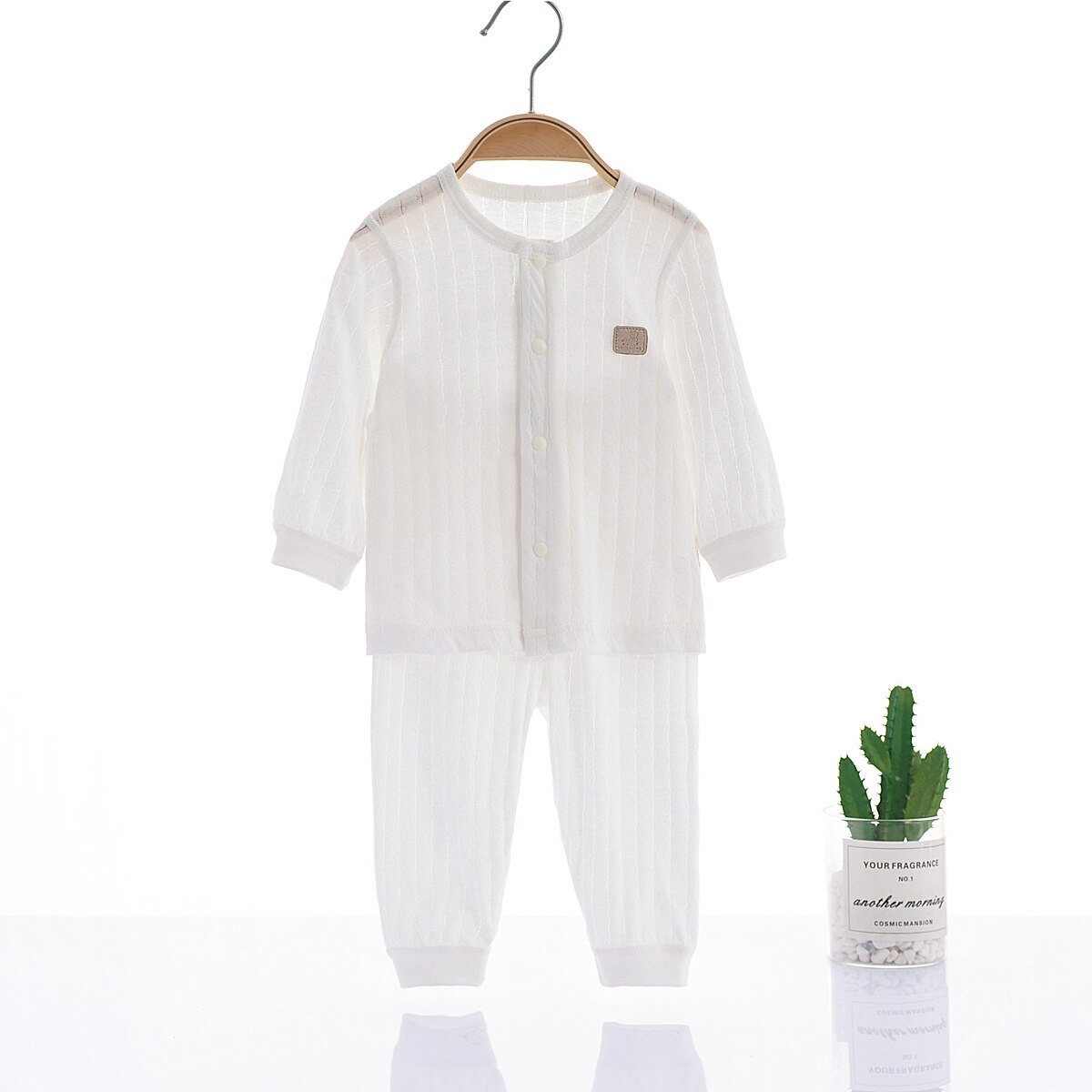 Set di biancheria intima per bambini pigiama per neonato sottile estivo manica lunga Split Sleepwear abiti cappotto sottile in puro cotone per neonati: white / 18m