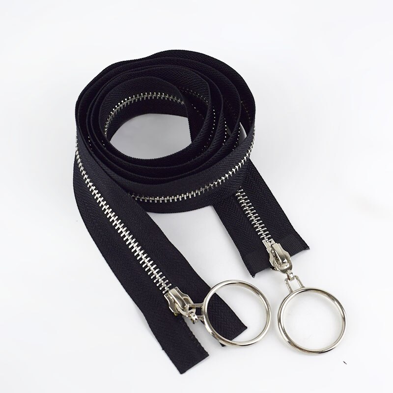 1pc 120cm o ring guld silver metall blixtlås dubbla skjutreglage öppna dragkedjor för att sy kappa gör det själv kläder skräddarverktyg: Svart silver