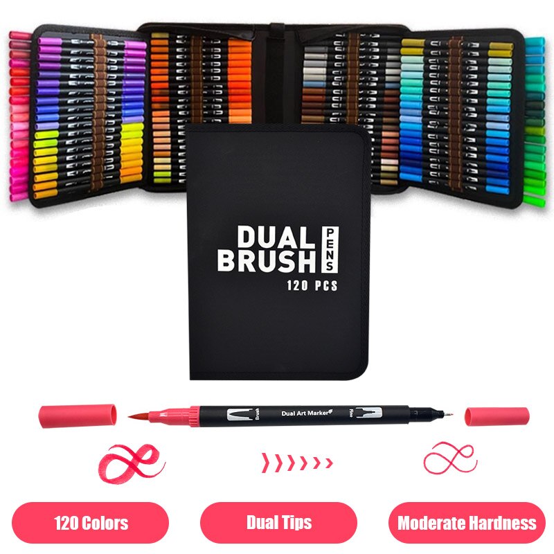 FineLiner – stylos marqueurs d'art à double pointe, 12/48/72/100/120 couleurs, pour dessin, peinture, calligraphie, fournitures d'art: 120 Colors Black 2