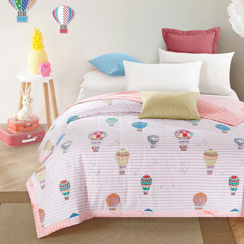 rainbow balloon cartoon children quilted bedspread throws queen full bed size bed linen