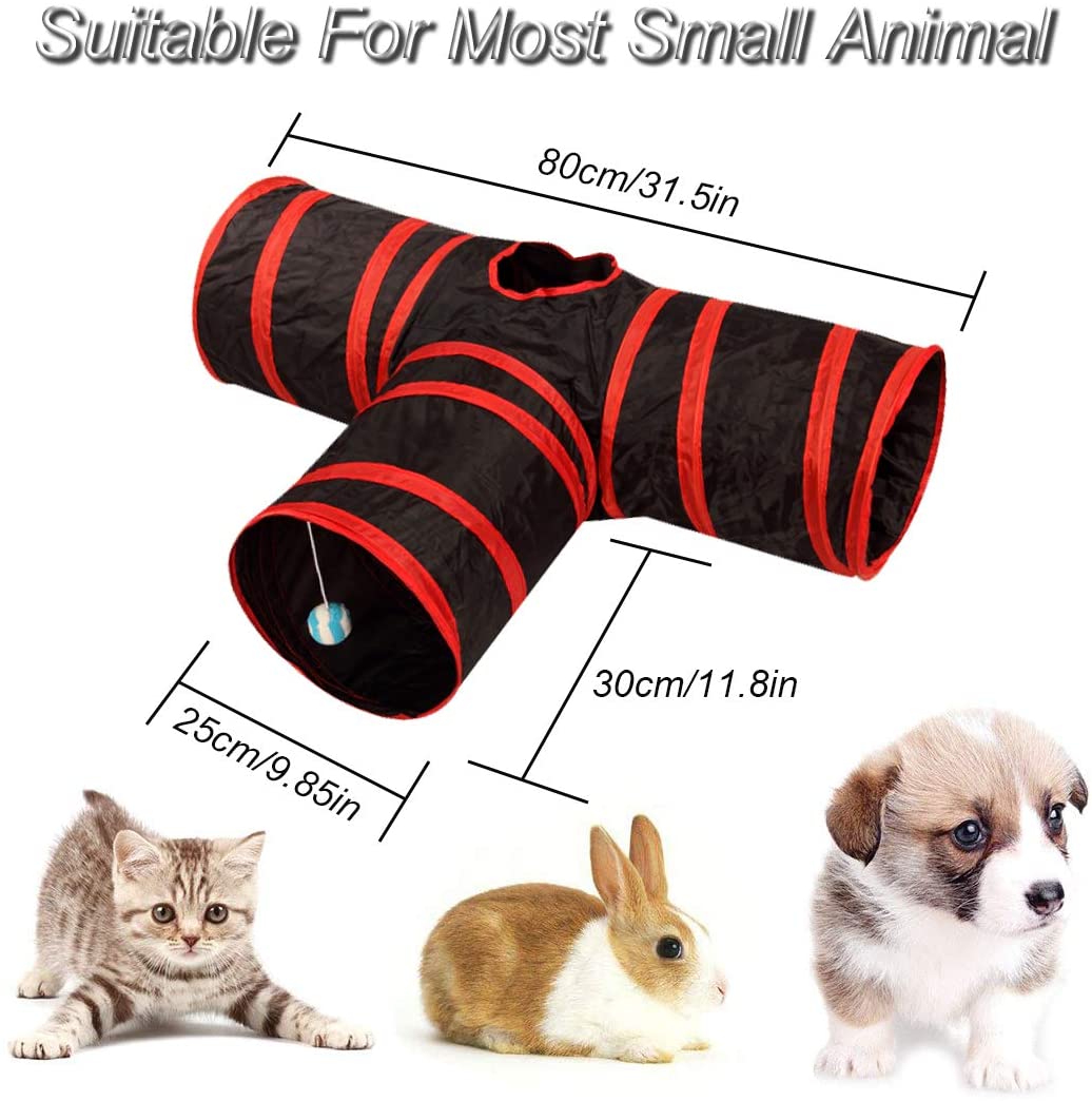 2/3/4 5-way Interactive Collapsible Cat Tunnel Tube Kitty Tunnel Bored Cat Pet Toys Peek Hole Toy Cat Puppy Kitty Kitten Rabbit: Burgundy