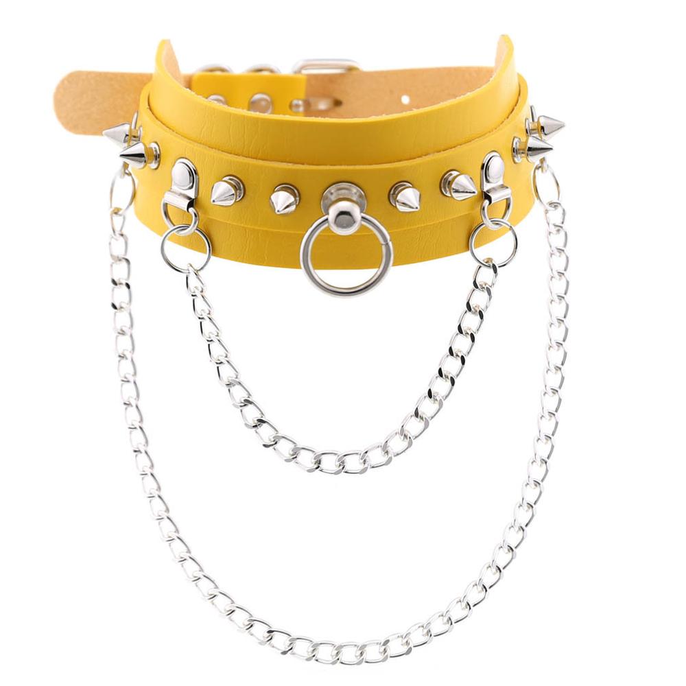 Gothic necklace Punk choker collar goth Silver Color Chain pendant necklace women leather emo kawaii witch rave jewelry: yellow