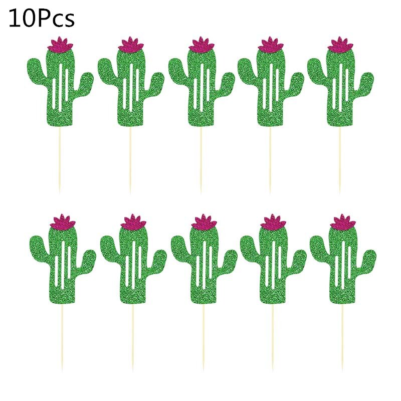10/12Pcs Tropical Hawaii Party Green Leaf Cake Topper Flower Flamingo Cupcake Topper For Summer Jungle Birthday Party Cake Decor: B07-10Pcs