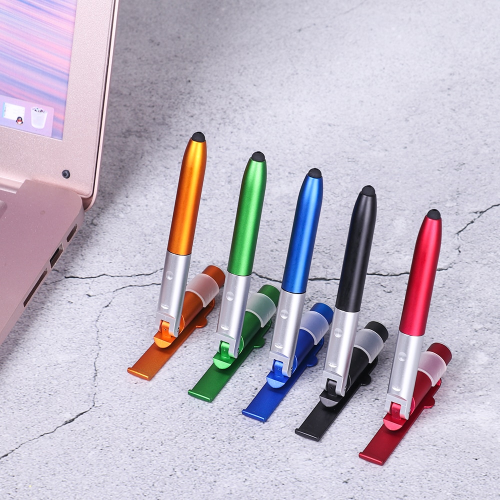 Creatieve Universele Capacitieve Pen 4-In-1 Opvouwbare Balpen Mobiele Telefoon Houder Met Led Verlichting Scherm stylus Touch Pen