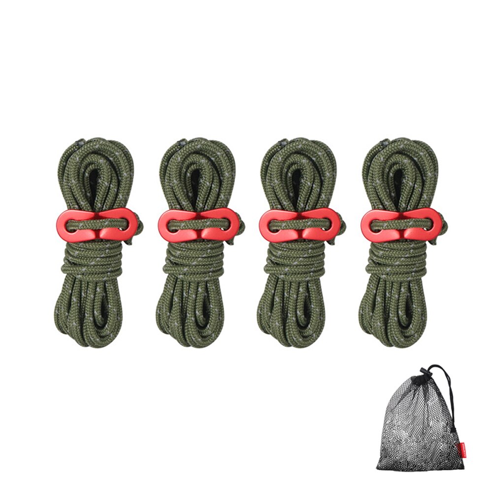 4Pcs 3.5M * 4Mm Camping Reflecterende Tent Touwen Set Trekkoord Wind Touwen Met Aluminium Gesp Outdoor wandelen Accessoires: Green