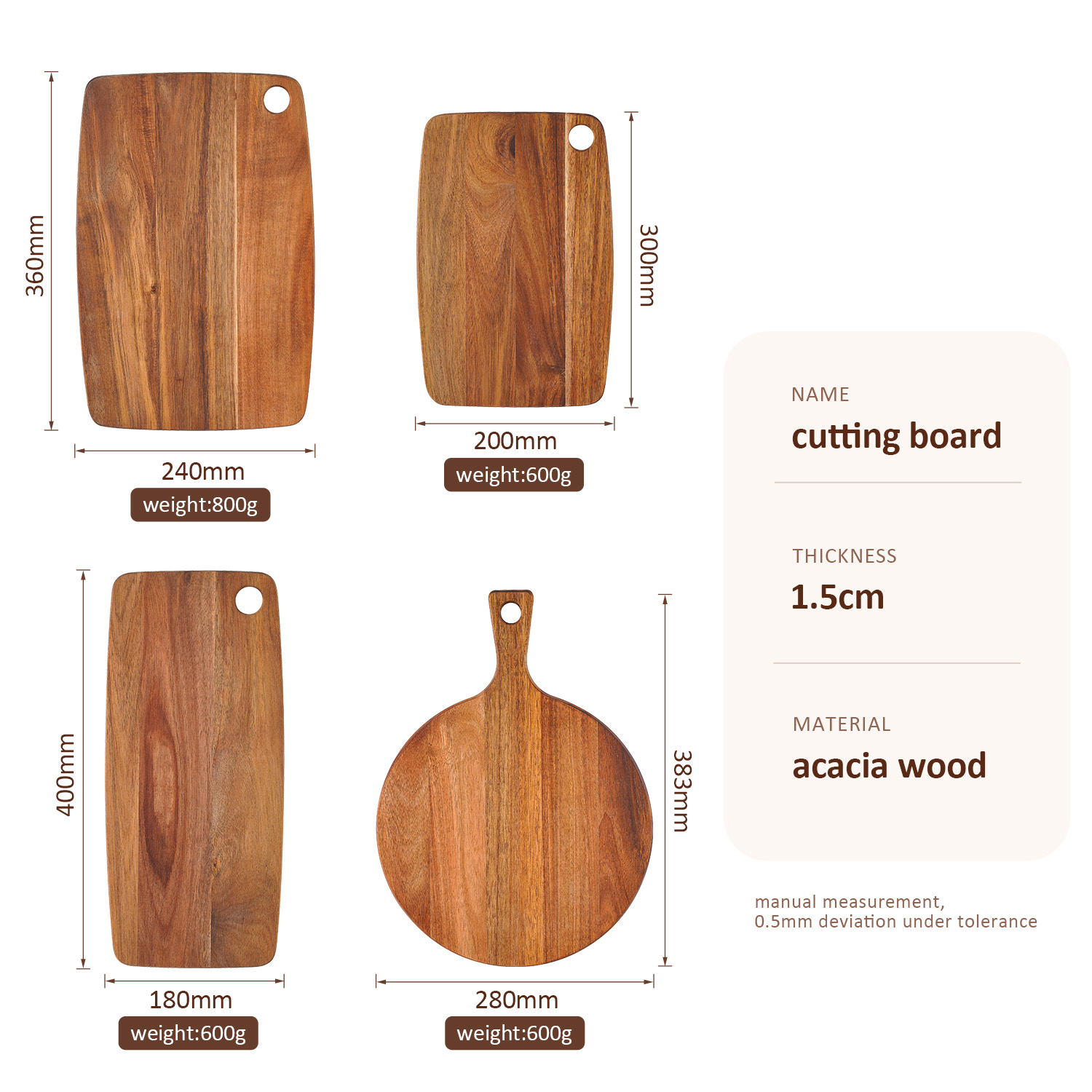 Acacia Wood Cutting Board Charcuterie Board Decorative Wooden Serving Board for Kitchen