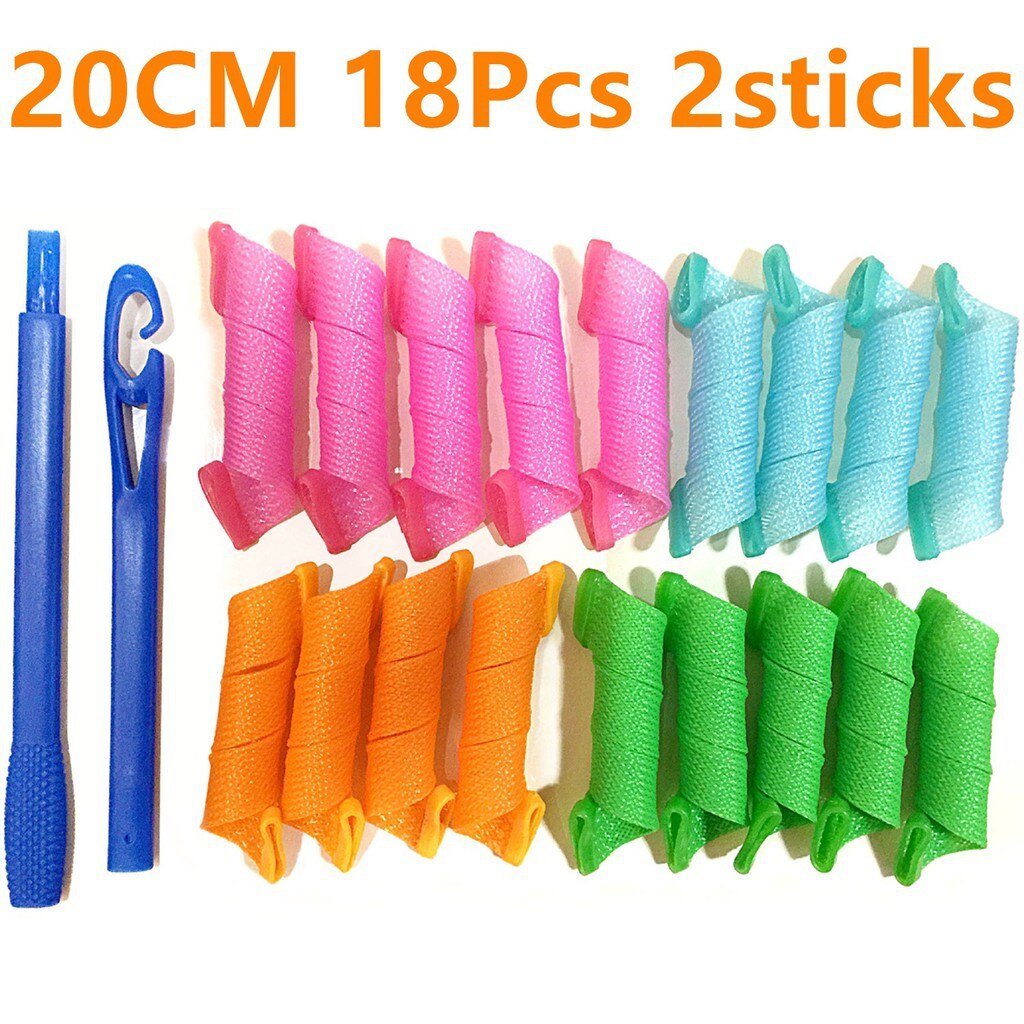 Hair Rollers Snail Shape Not Waveform 75CM 18Pcs 4 Sticks Spiral Round Curls Hair Curler Soft Hair Curler Bendy Hair Rollers DIY: 20CM 18Pcs 2sticks