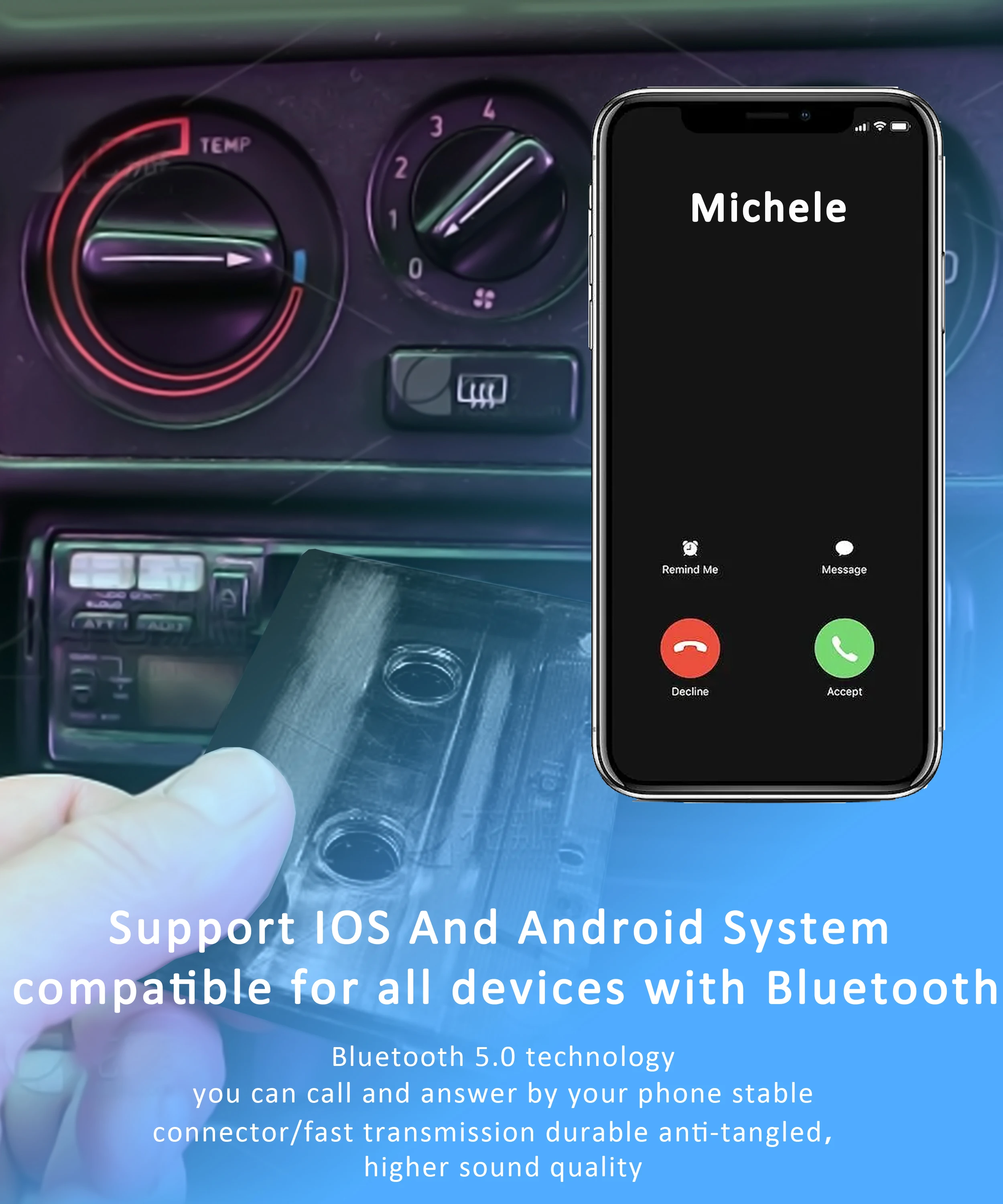 2025Nowy Bluetooth 5.0 Car Audio Stereo Kaseta Samochodowa Kaseta Konwerter Kaseta Praca podczas ładowania Obsługa karty TF