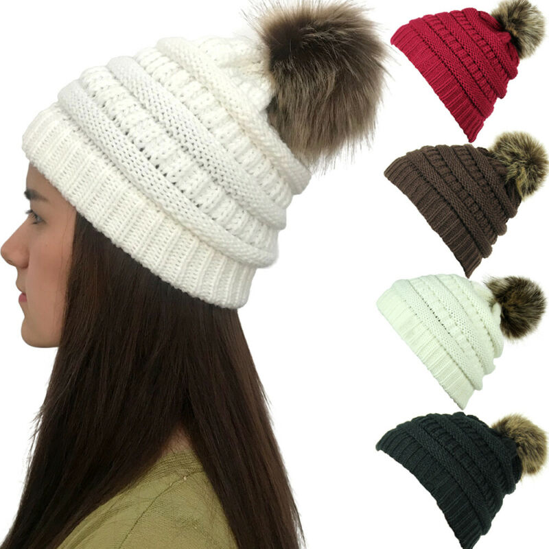 Casual mössor bubbelstickad unisex dam baggy beanie pom hatt dam vinter varm virkad stickad skidmössa hästsvans vanlig