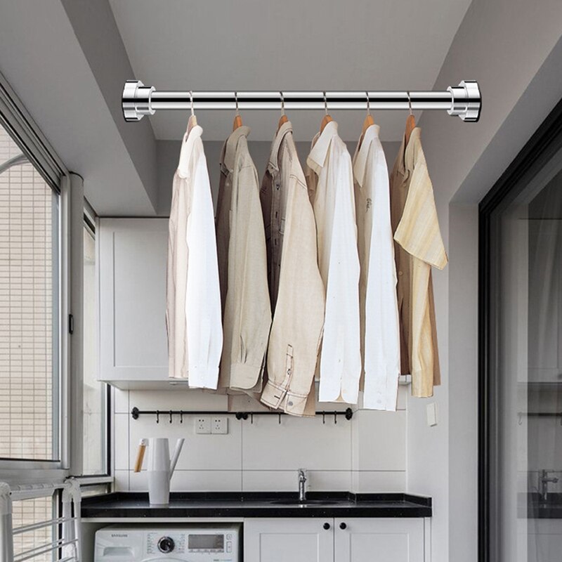 Extendable Clothes Drying Pole Stainless Steel Shower Curtain Rod Retractable Spring Tension Rod for Bathroom: B
