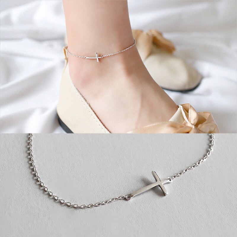 Louleur 925 Sterling Silver Cross Chain Anklets Romantic Adjustable Beach Fine Anklets for Women Summer Jewelry: Default Title