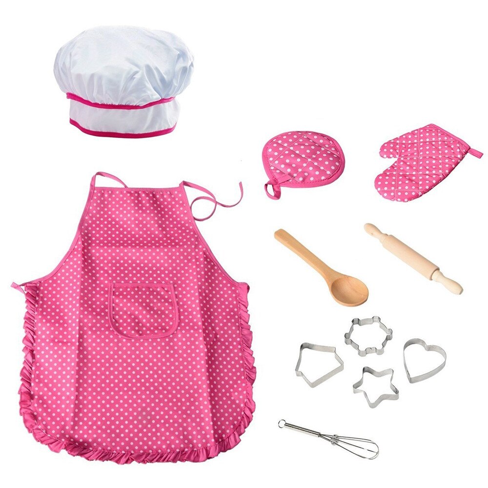 11 stk / parti barnekok påklædning tøj madlavning bageværktøj foregiver at spille køkken forklæde ske kok tage køkken legehus legetøj