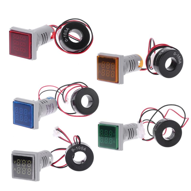 Square LED Digital Dual Display Voltmeter &amp; Ammeter Voltage Gauge Current Meter AC 60-500V 0-100A