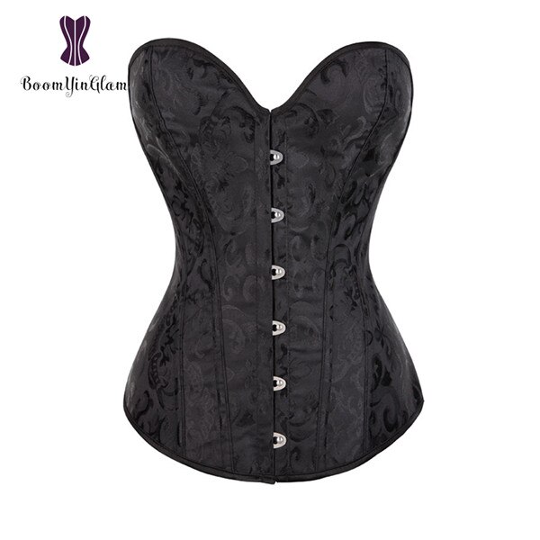 Corset de mariage en dentelle désossée, couleur unie, noir et blanc, sous-vêtement en Brocade Jacquard, pour sculpter le corps: Black / S