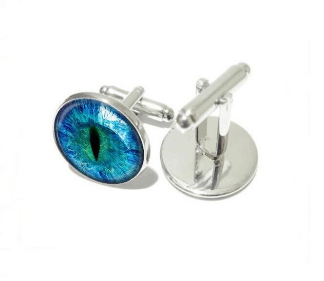 Blue Dragon Eye Manchetknopen Evil Eye Manchetknoop Verzilverd Glas Foto Manchetten Voor Mannen Handcraft Manchet: silver