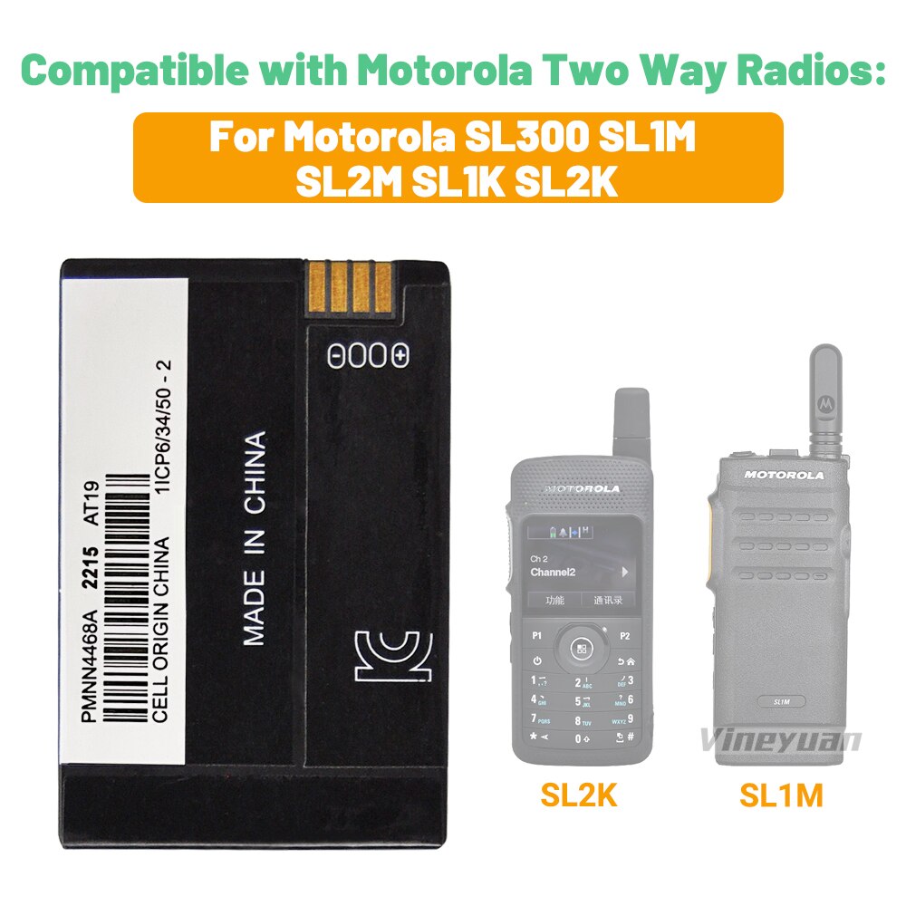 2300mAh PMNN4468A（PMNN4468B PMNN4468) RechargeaBattery For Motorola SL300 SL1M SL2M SL1K SL2K Radio Replacement Li-Ion Battery
