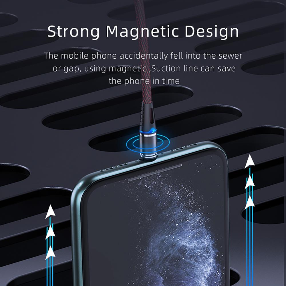 Awei led magnetische kabel 3 in 1 oplaadkabel snel 360 graden type c usb-kabel micro usb magnetische oplader snel voor mobiele telefoon