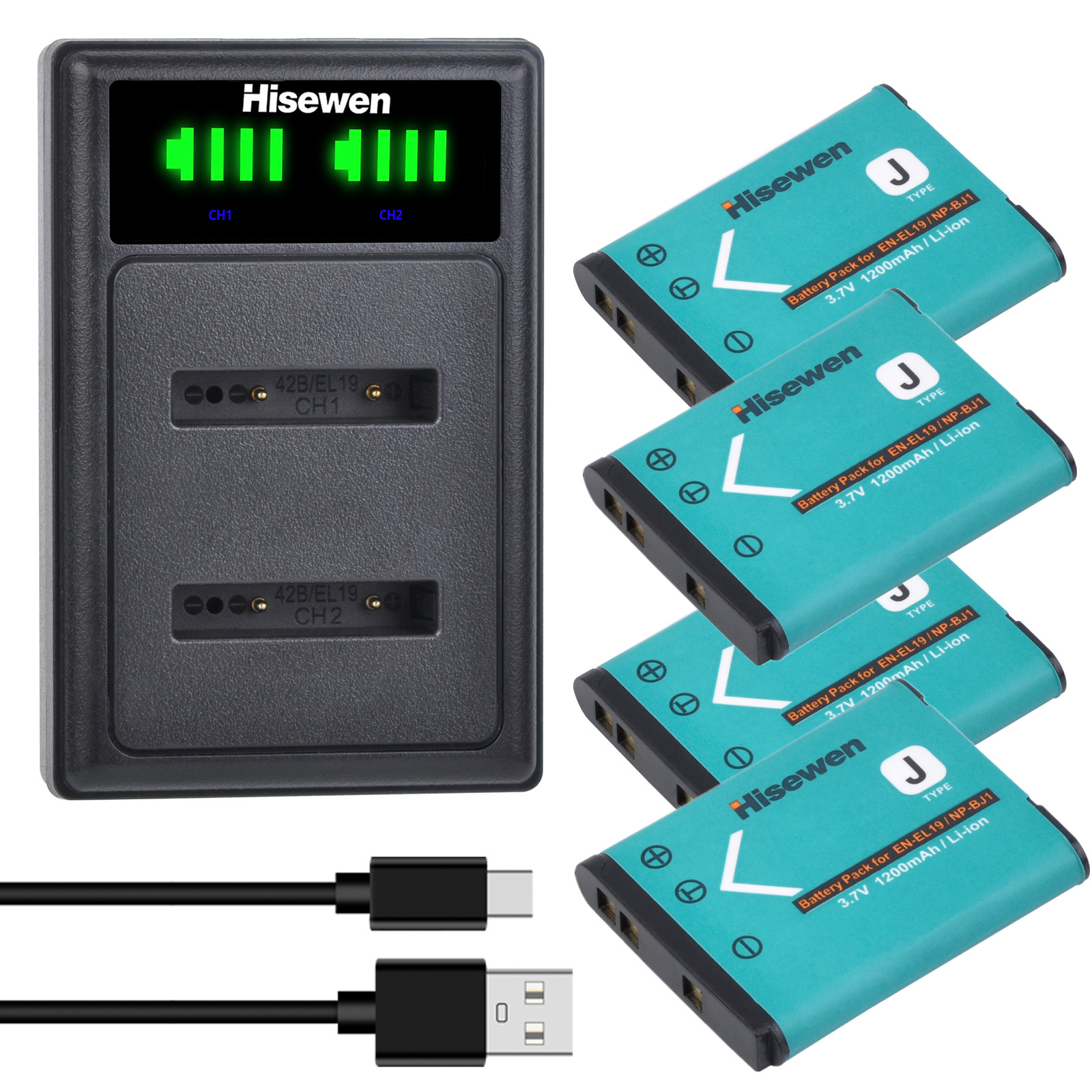 Hisewen EN-EL19 Enel19 NP-BJ1 Li-Ion Batterij + Led Dubbele Oplader Voor Nikon Coolpix S32 S33 S100 S2500 S2750 S3100 S3200 S3300 S3400: Overigen