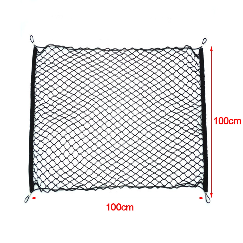 Universelt 100 x 100cm bagasjenett for bil med 4 kroker elastisk bagasjenett lastorganisator oppbevaring nylonnett bilinteriørnett