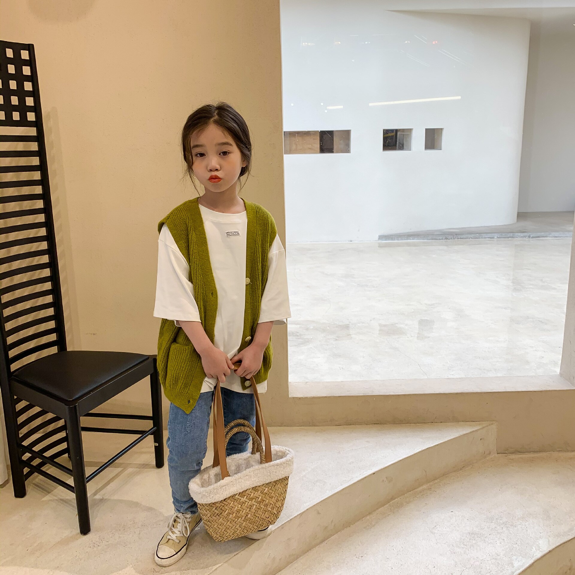 Spring Girls Knitted Vest Kids Korean Vests