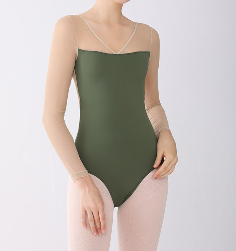 Green Ballet Dance Leotard Women Long Sleeve Gymnastics Exercise Costume Adult Ballet Leotard Girls Dancing Wear: S