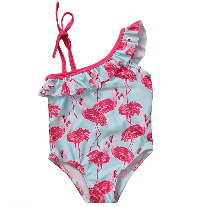 Flæser en skulder børnepige badetøj flamingo print et stykke badetøj til småbørn baby pige børn badedragt