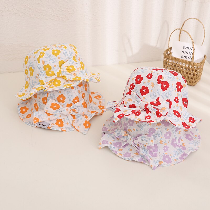 Sombrero de bebé con lazo grande para niña, gorro Floral para bebé, sombrero de Sol para playa, accesorios para niño, sombrero de cubo para niño, artículos infantiles de 1 a 3 años