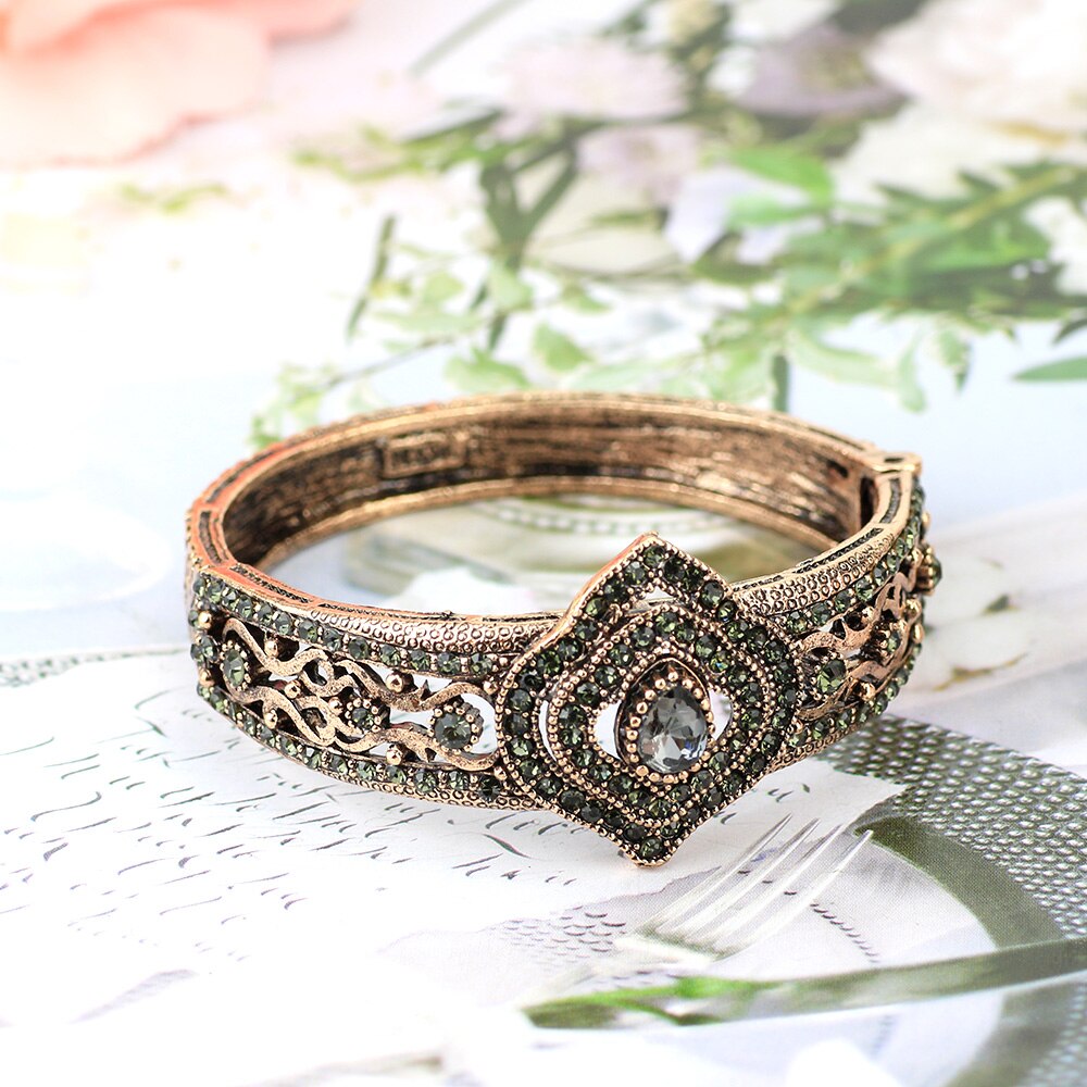 SUNSPICE Frau Jahrgang Armreif Türkische retro Gold Farbe Strass Manschette Armbinde Persien Frauen Ethnische Hochzeit Schmuck: 114grau