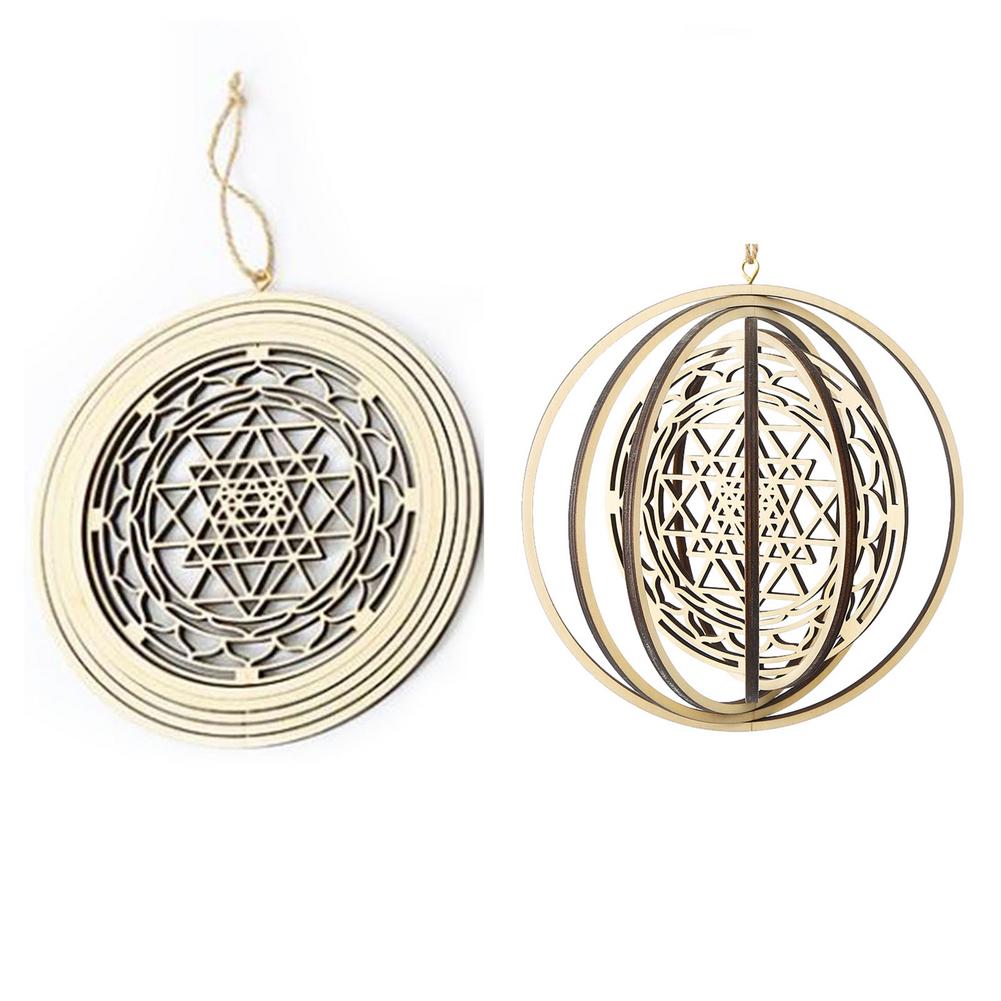 Hanging Wooden 3D Wind Spinner Garden Rotating Wind Flower Of Life Ornaments Home Garden Decoration