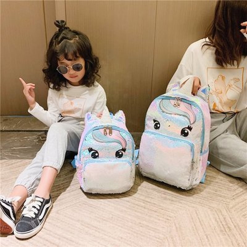 Unicornio lentejuelas niños Mochila de niños bolsas para la escuela Mochila para chicas adolescentes de dibujos animados lindo mochilas grandes Mochila