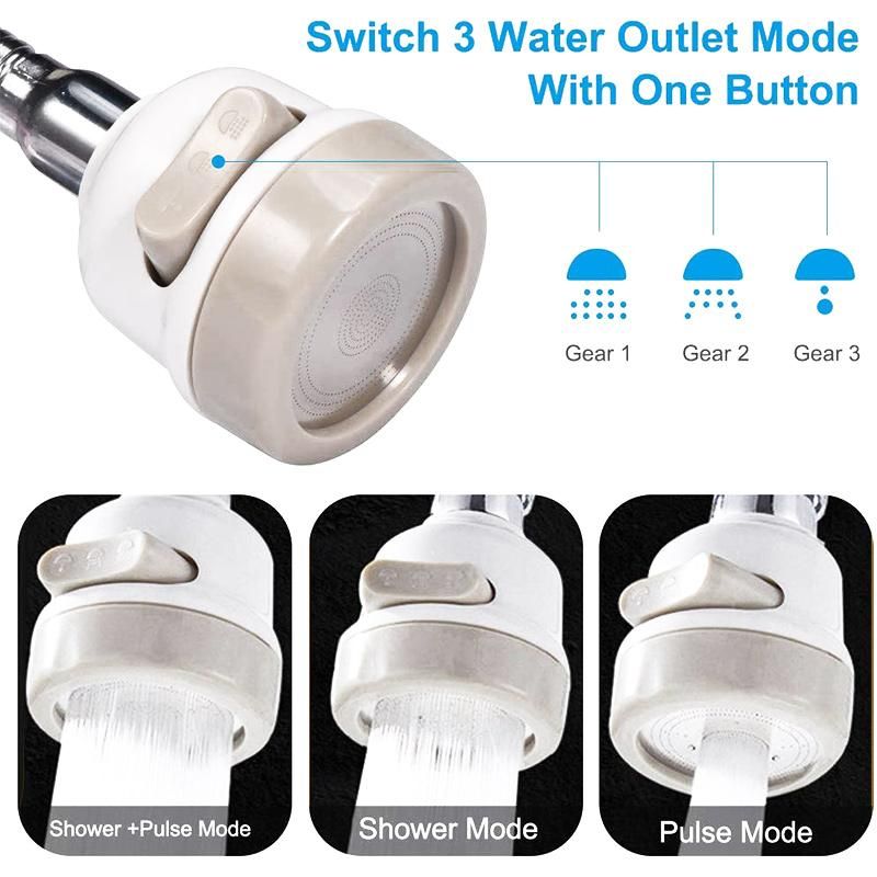 360 Rotate Swivel Faucet Kitchen 3 Modes Adjustable Booster Supercharged Sprinkler Tap Diffuser Aerator Super Water Saving