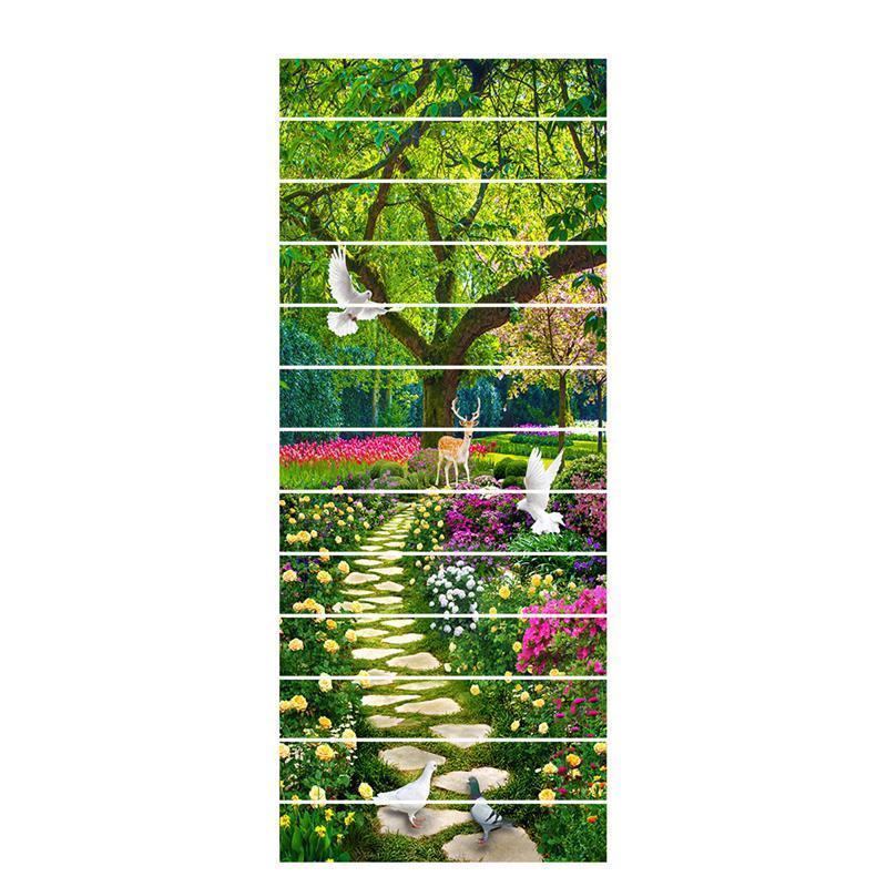 13pcs/set 3D Staircase Stair Riser Floor Sticker Stair Sticker Waterproof Self-adhesive PVC Staircase Sticker For Stairway Decor: E