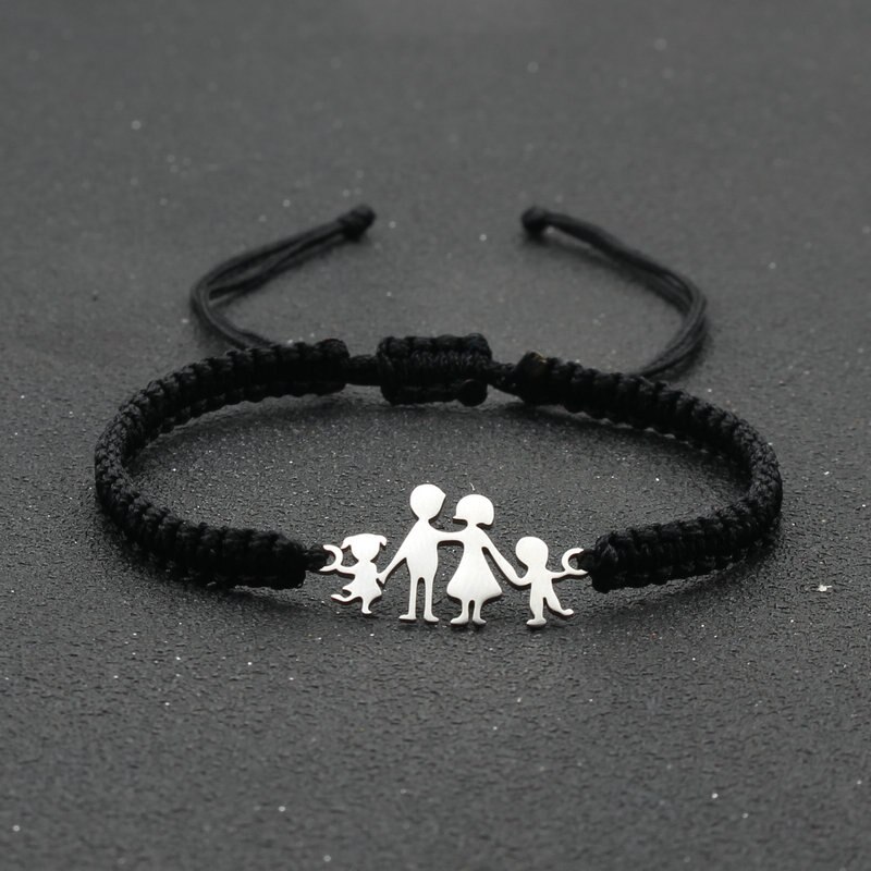Lucky czerwony sznurek bransoletki dla rodziny tata mama córka syn pleciony ze stali nierdzewnej regulowany urok bransoletka kobiety mężczyźni biżuteria: Black