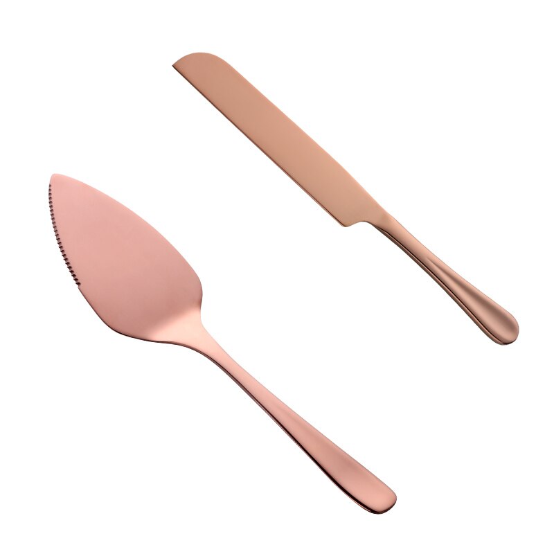 2 Stuks Rvs Cake Schop Cutter Set Kaas Pizza Pie Gebak Spatels Met Server Gouden Broodmes Bakken Koken tool: rose gold