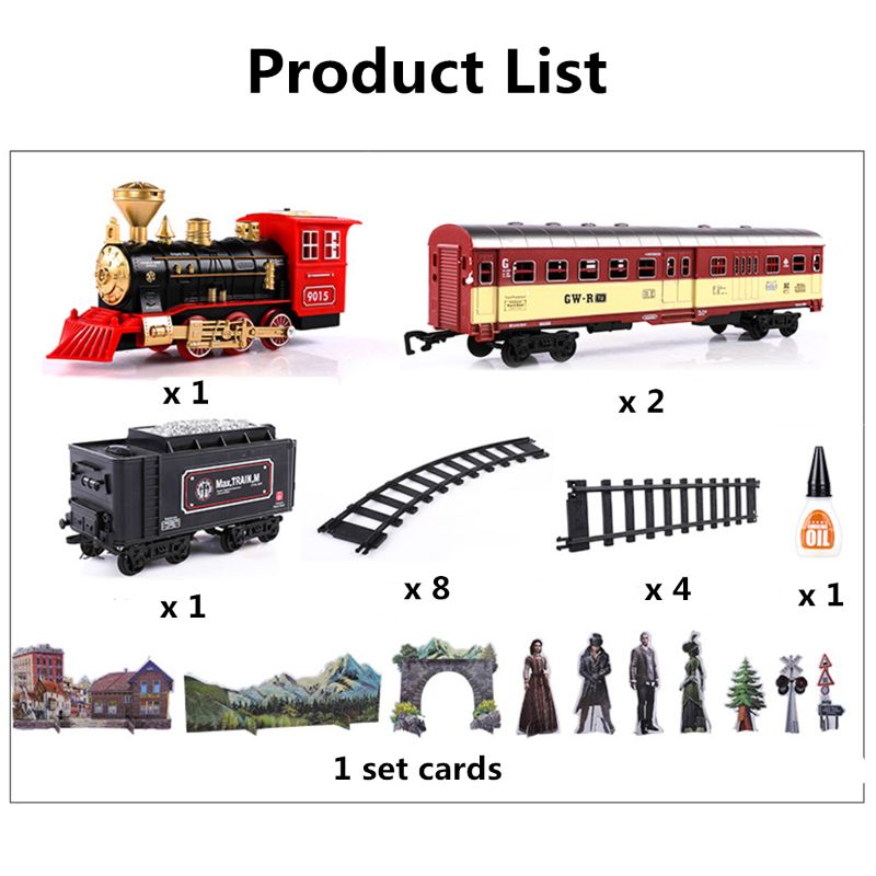 TEMI Electronic Classic Railway Train Sets w/ Steam Locomotive Engine, Cargo Car and Tracks, Battery Operated Play Set T: Default Title