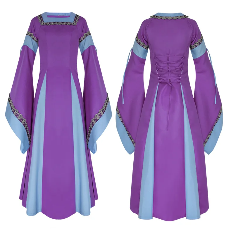 Túnica larga irlandesa para mujer, ropa medieval, amazoniana renacentista: XL / Negro