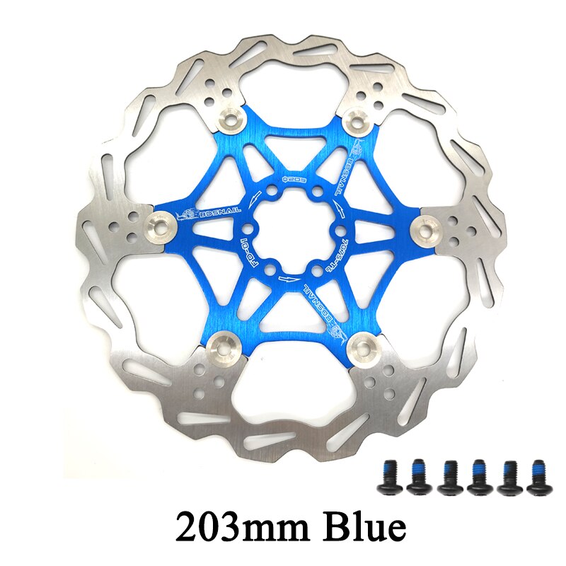 SNAIL Mountain Road Bike Floating Disc Brake Pads 160mm 180mm 203mm Six-nail Disc Rotor Floating Disc Brake Pads Bicycle Rotors: 203mm Blue