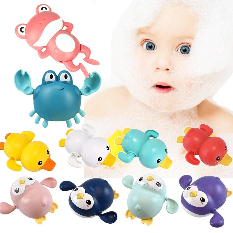 Baby Cute Animals Bath Toy Swimming Pool Water Play Bathing Ducks Crab Frog Classic Chain Clockwork Water Toys For Kids