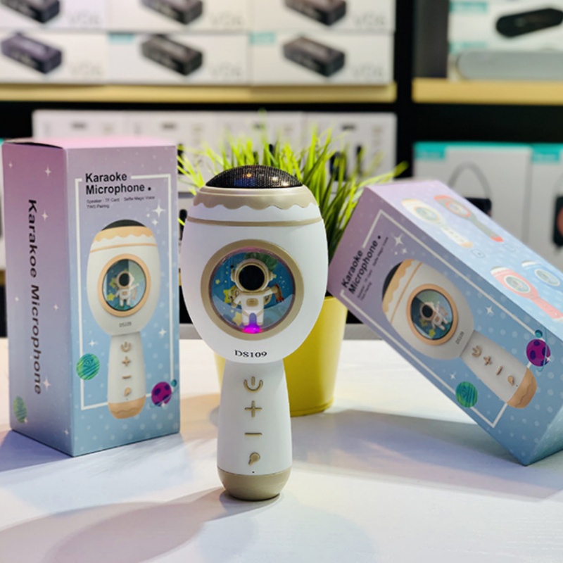 Mini Wireless Bluetooth Microphone Cartoon Microphone Speaker All-in-one Voice Changing Colorful Light Speaker Portable Home KTV