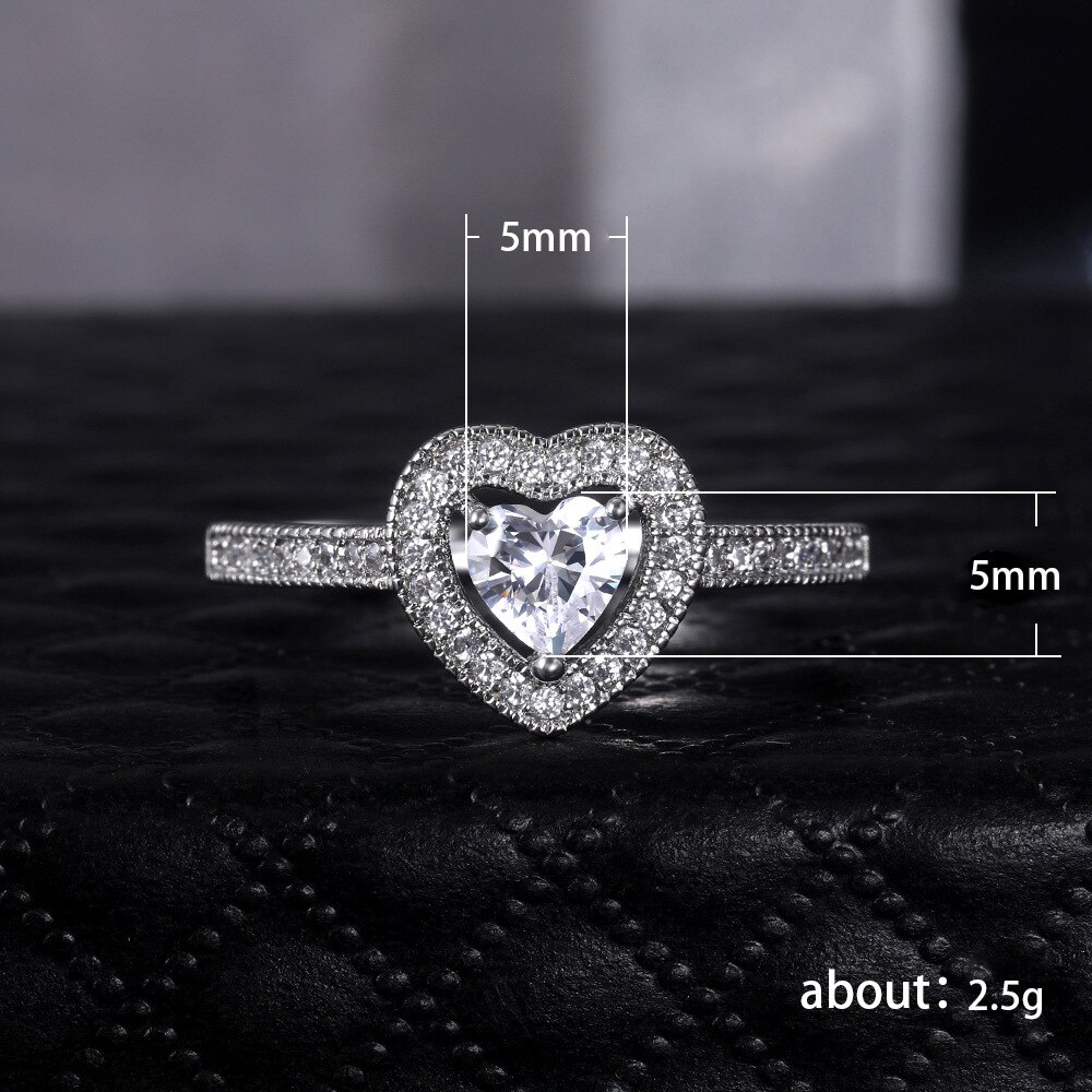 Luxe Cz Ring Klassieke Solitaire Ring Met Hart Vorm Zirconia Prong Instellen Wedding Engagement Ringen Voor Vrouwen Meisjes
