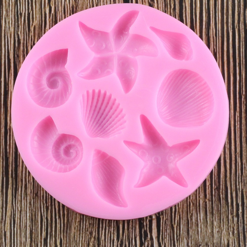 DIY Shell Starfish Conch Sea Silicone Mold Fondant Cake Decorating Tools Soap Molds Cupcake Candy Clay Chocolate Gumpaste Mould