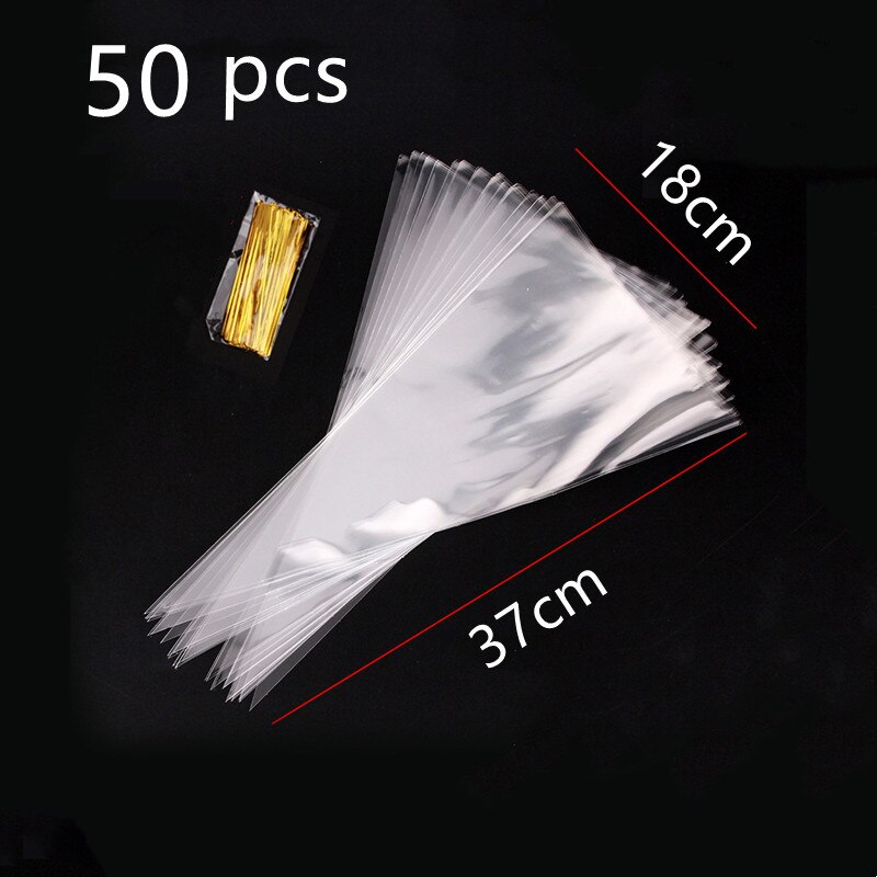 50 pcs clear cellophane candy packaging bag wedding birthday party decoration dessert candy bag conical storage packaging bag: 18x37cm