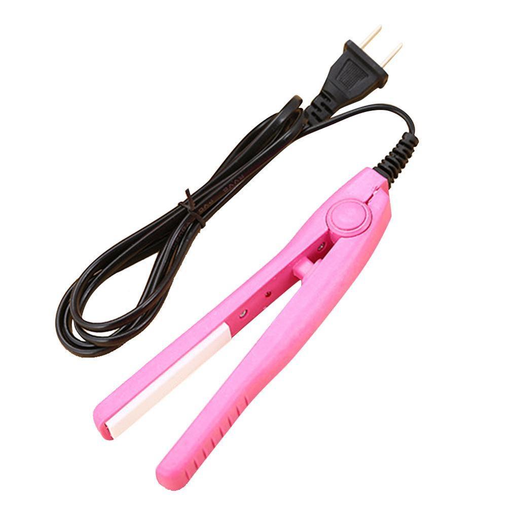 Mini Travel Hair Straightener Flat Iron Ceramic Plate Portable Heating Plate Straight Hair Styling Tool: Pink